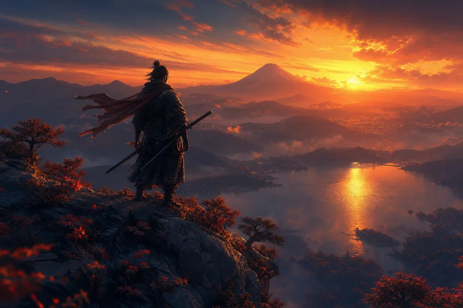 Anime Samurai On Mountain At Sunset Anime Wallpaper 10 4K 5