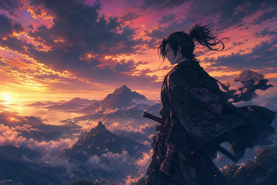 Anime Samurai On Mountain At Sunset Anime Wallpaper 10 4K 9