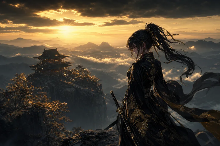 Anime Samurai On Mountain At Sunset Anime Wallpaper  18 4K