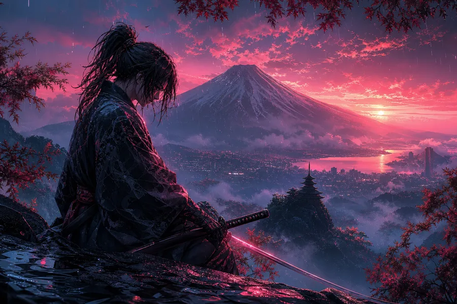 Anime Samurai On Mountain At Sunset Anime Wallpaper 18 4K 2