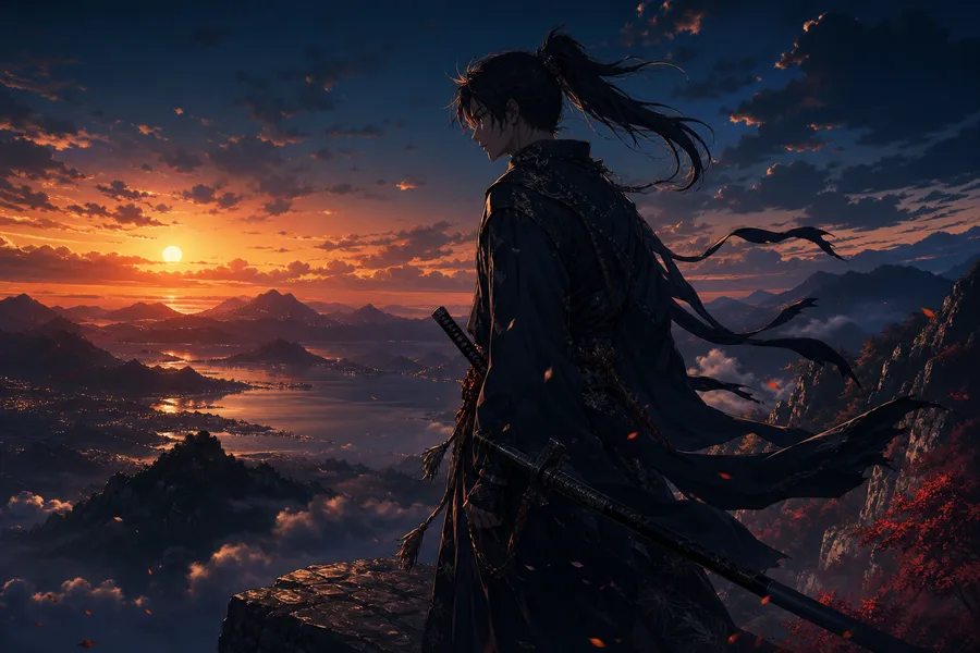 Anime Samurai On Mountain At Sunset Anime Wallpaper 18 4K 6