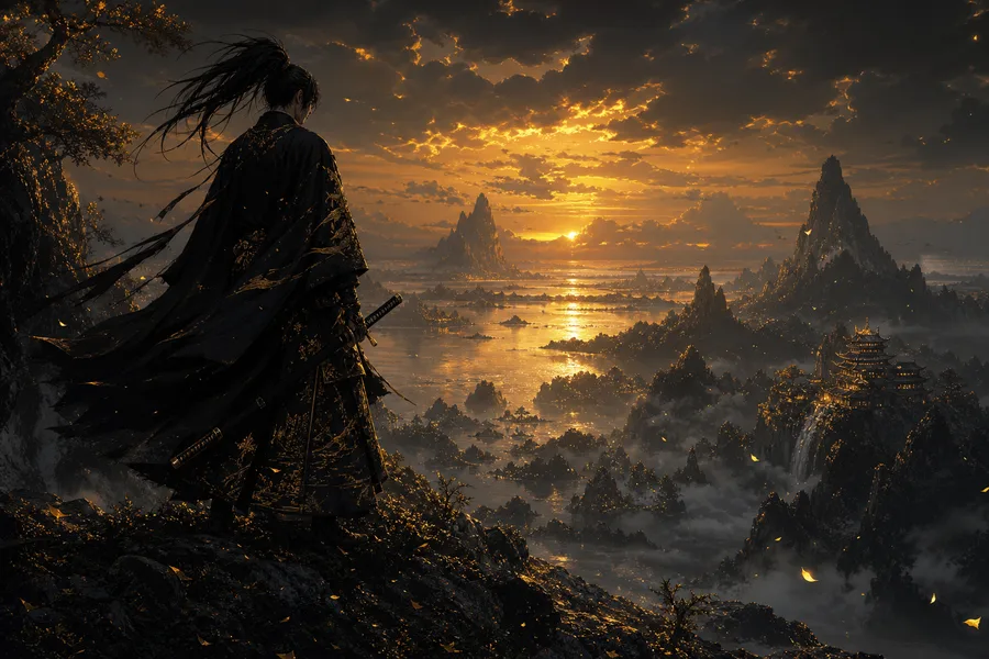 Anime Samurai On Mountain At Sunset Anime Wallpaper 2 4K 14