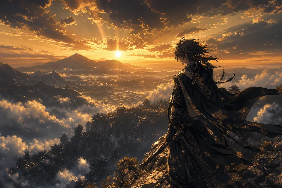 Anime Samurai On Mountain At Sunset Anime Wallpaper 2 4K 16