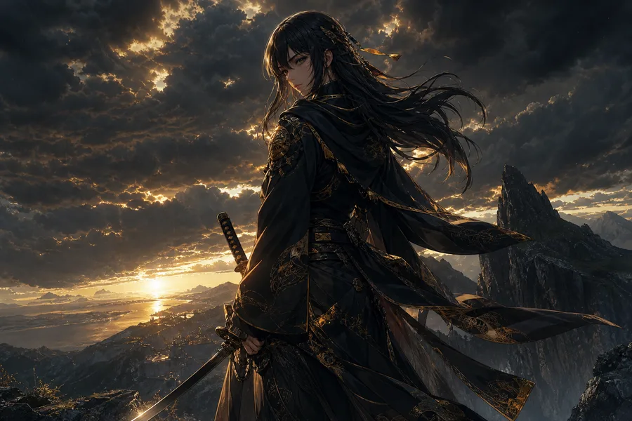 Anime Samurai On Mountain At Sunset Anime Wallpaper  2 4K