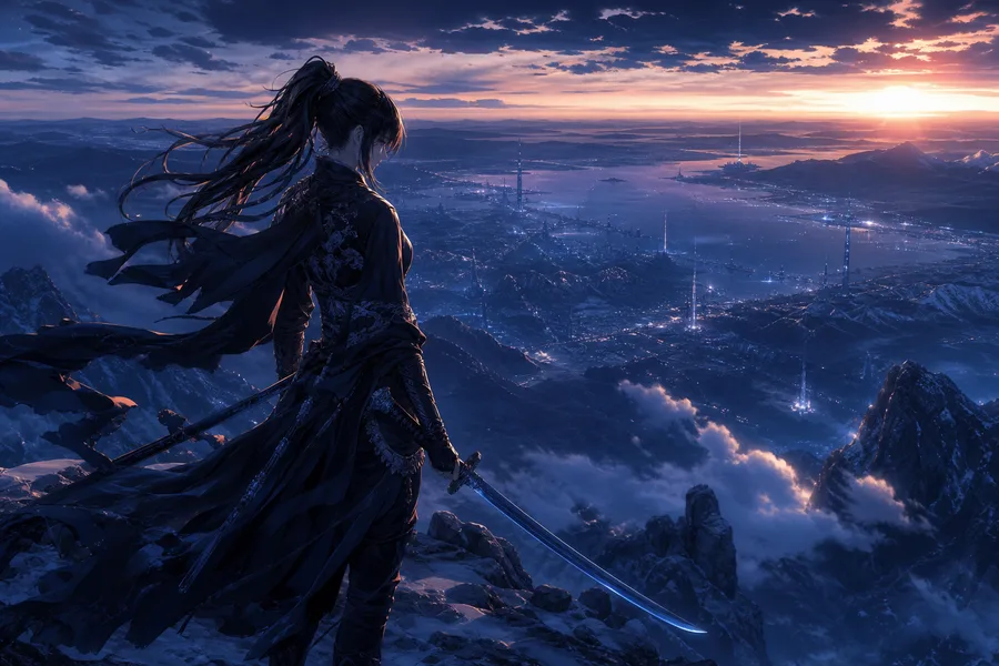 Anime Samurai On Mountain At Sunset Anime Wallpaper  2 4K