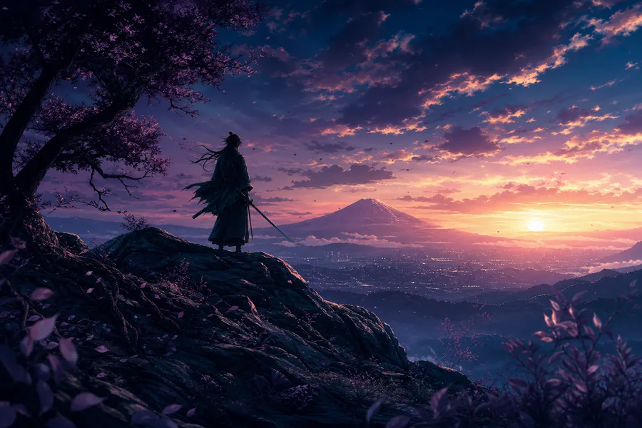 Anime Samurai On Mountain At Sunset Anime Wallpaper 2 4K 4
