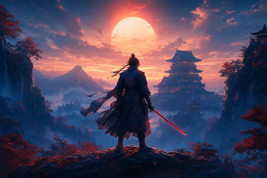 Anime Samurai On Mountain At Sunset Anime Wallpaper 2 4K 7