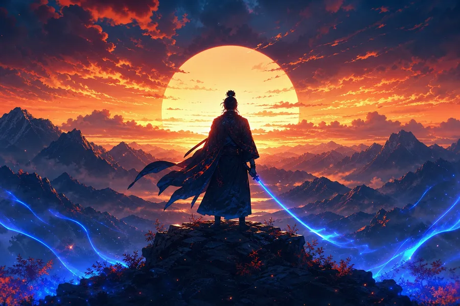 Anime Samurai On Mountain At Sunset Anime Wallpaper 2 4K 9