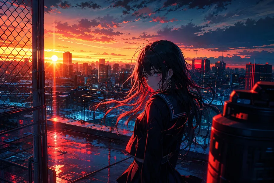 Anime School Rooftop Sunset Anime Wallpaper 14 4K