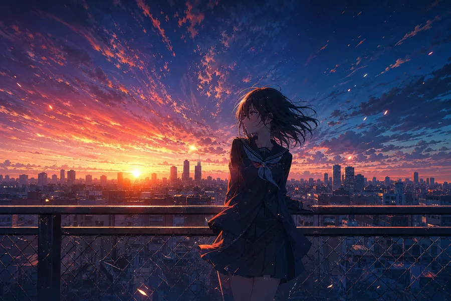 Anime School Rooftop Sunset Anime Wallpaper 22 4K 5