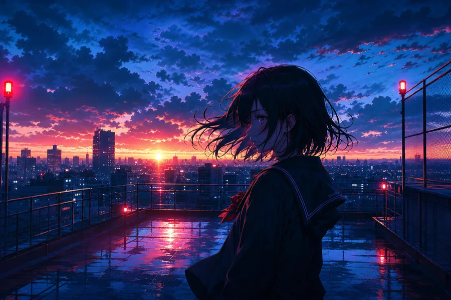 Anime School Rooftop Sunset Anime Wallpaper 22 4K