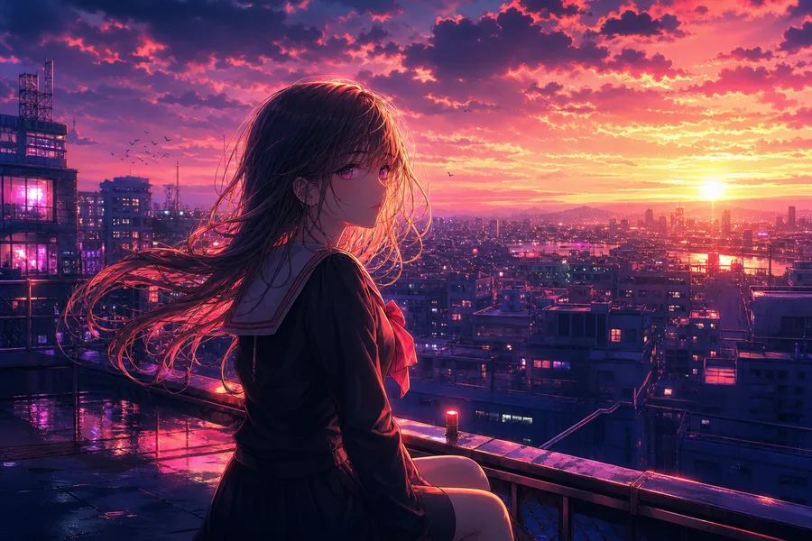 Anime School Rooftop Sunset Anime Wallpaper 6 4K 11
