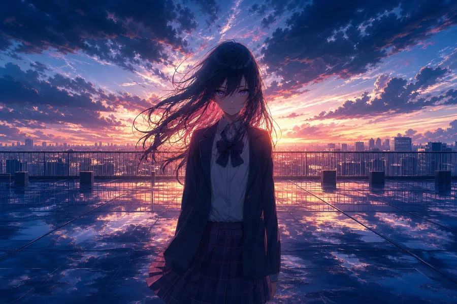 Anime School Rooftop Sunset Anime Wallpaper 6 4K 12