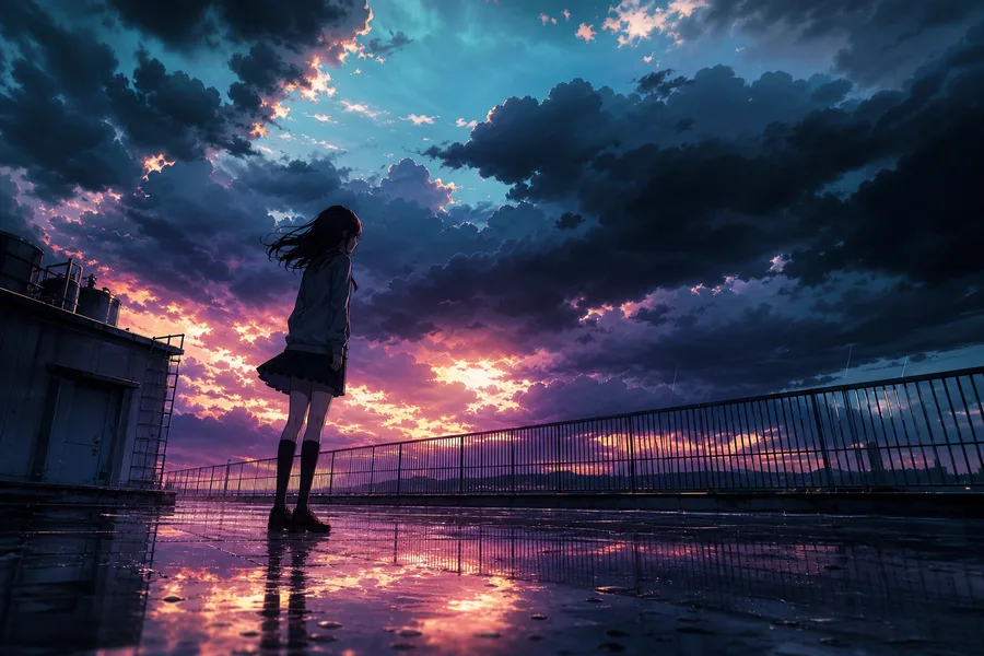 Anime School Rooftop Sunset Anime Wallpaper 6 4K 3