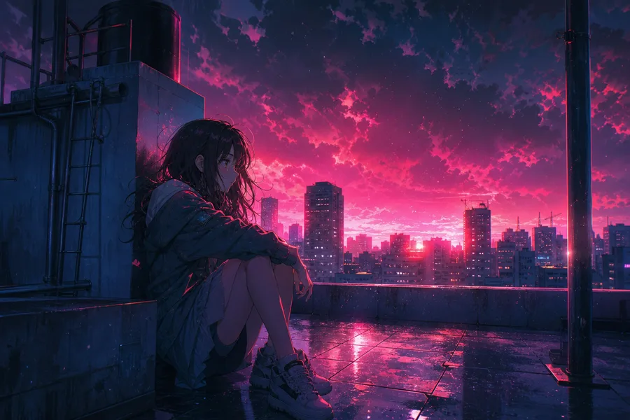 Anime School Rooftop Sunset Anime Wallpaper 6 4K 4