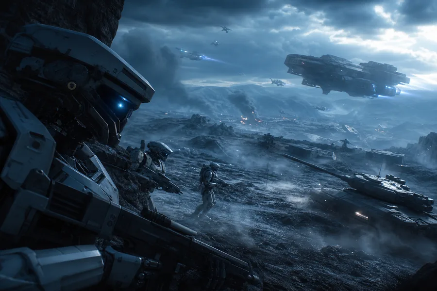 Armored Robot Patrol In Sci Fi Battlefield Military Wallpaper 6 4K 6