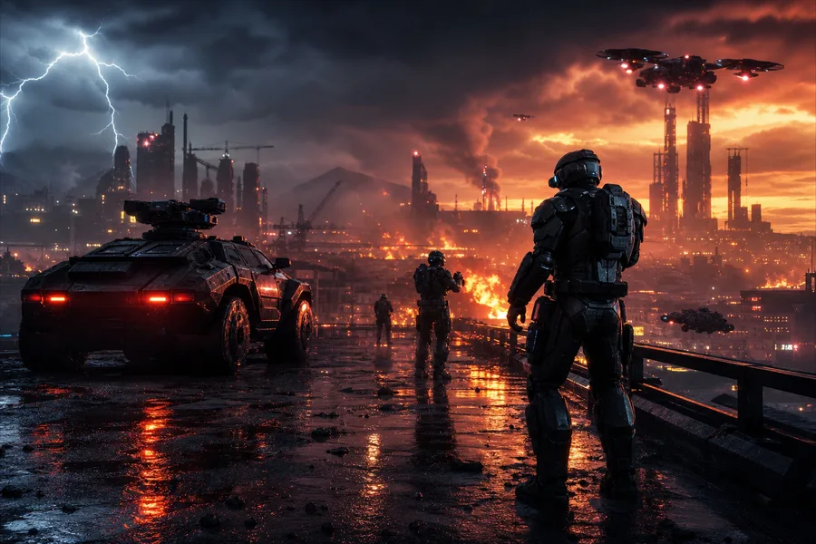 Armored Robot Patrol In Sci Fi Battlefield Military Wallpaper 6 4K 8