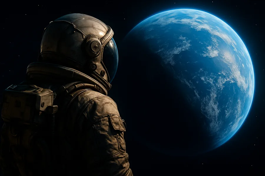 Astronaut Looking At Blue Planet Space Wallpaper 18 4K