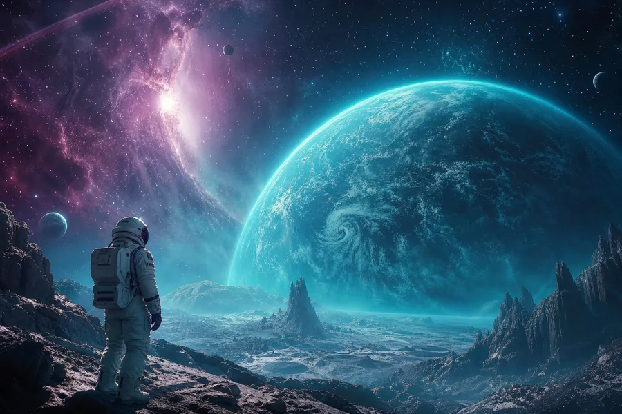 Astronaut Looking At Blue Planet Space Wallpaper 2 4K 11
