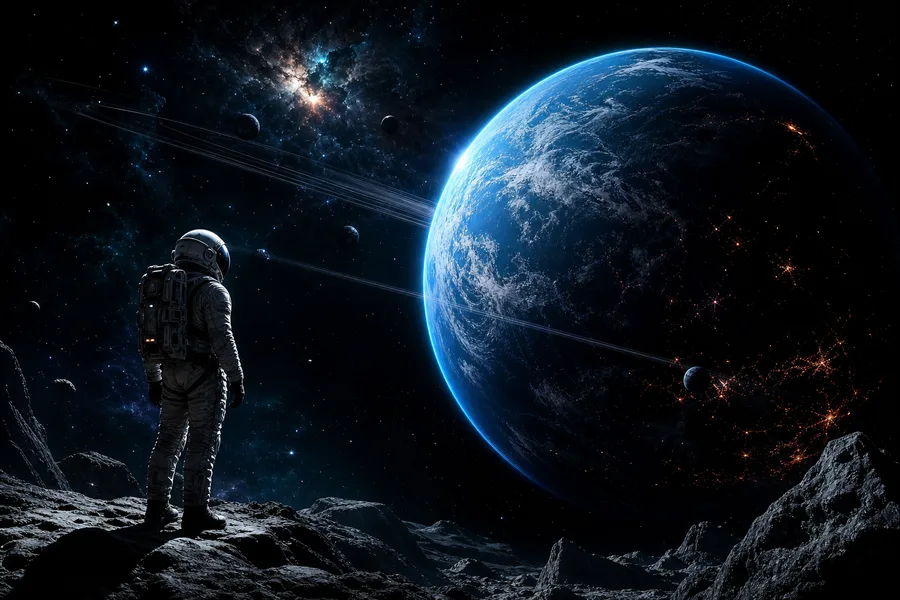 Astronaut Looking At Blue Planet Space Wallpaper  2 4K