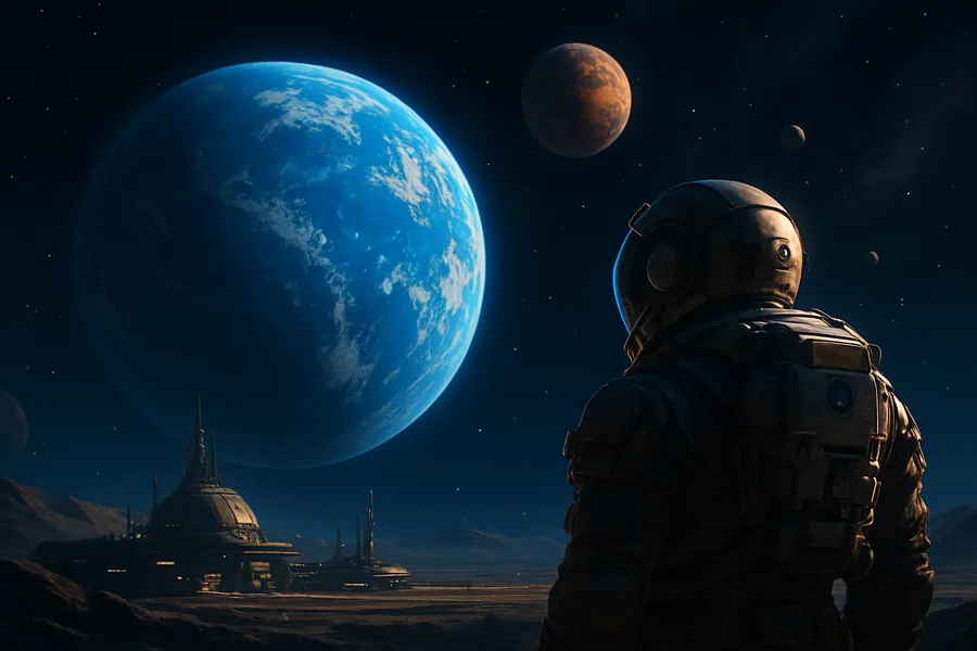 Astronaut Looking At Blue Planet Space Wallpaper 2 4K 2