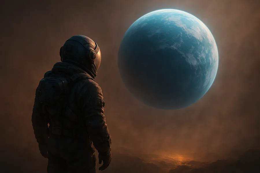 Astronaut Looking At Blue Planet Space Wallpaper 2 4K 3