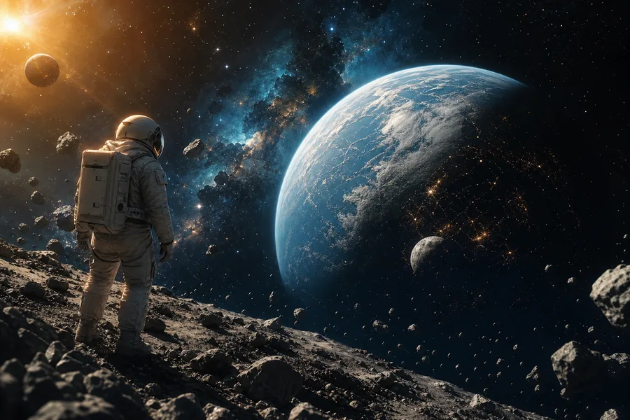 Astronaut Looking At Blue Planet Space Wallpaper 2 4K 6