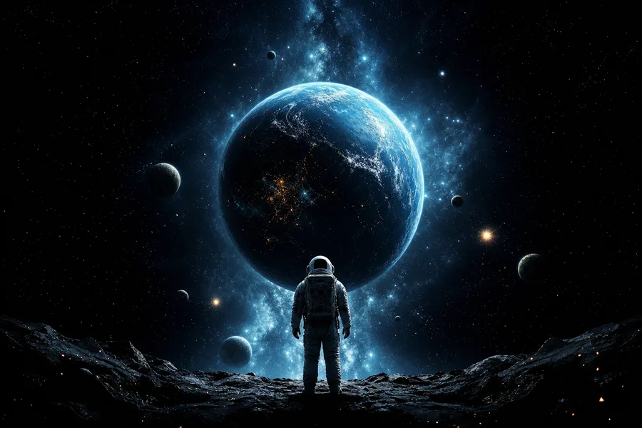 Astronaut Looking At Blue Planet Space Wallpaper 2 4K 8
