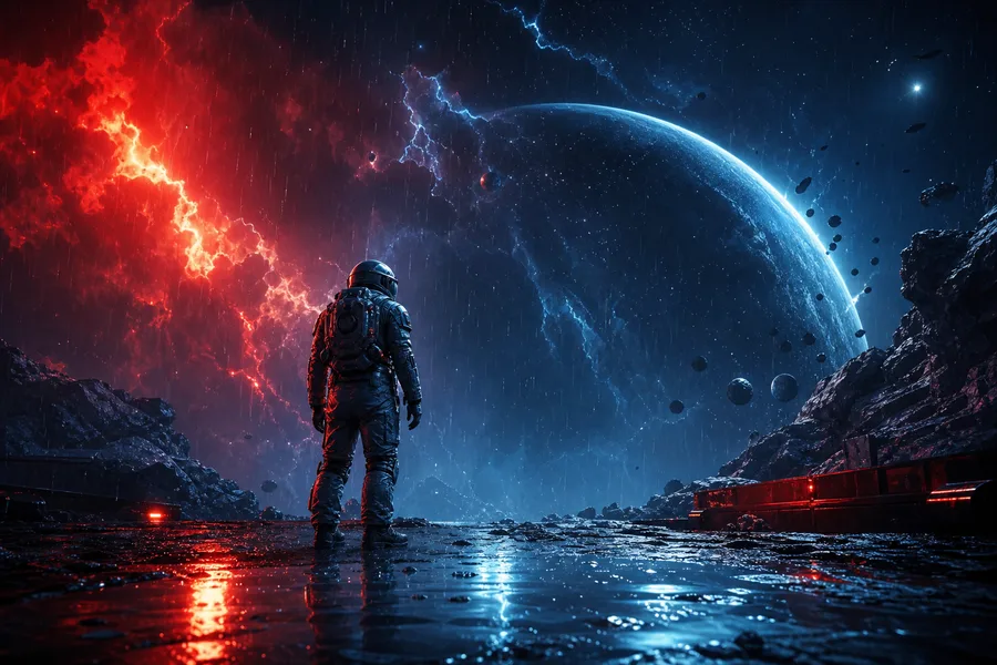 Astronaut Looking At Blue Planet Space Wallpaper 2 4K 9