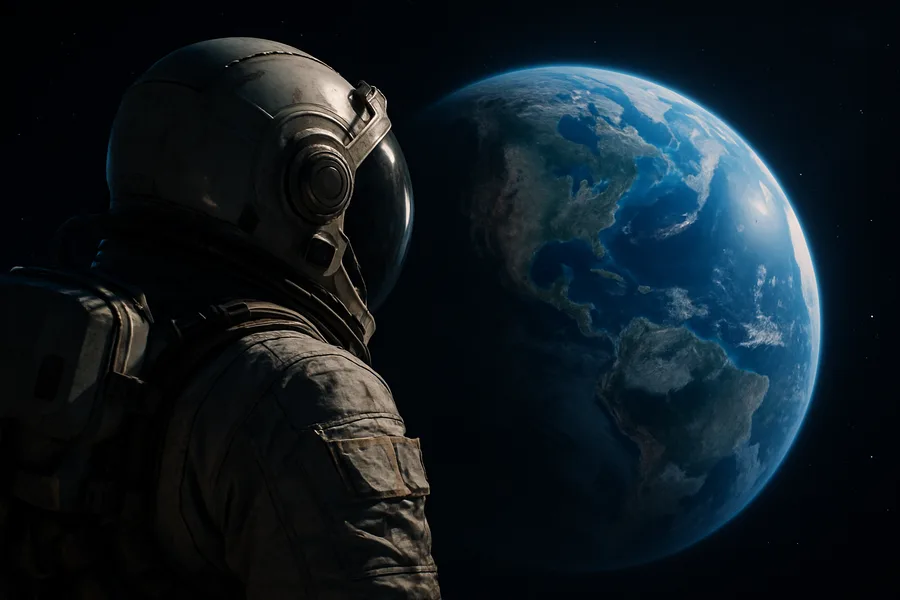 Astronaut Looking At Blue Planet Space Wallpaper 2 4K