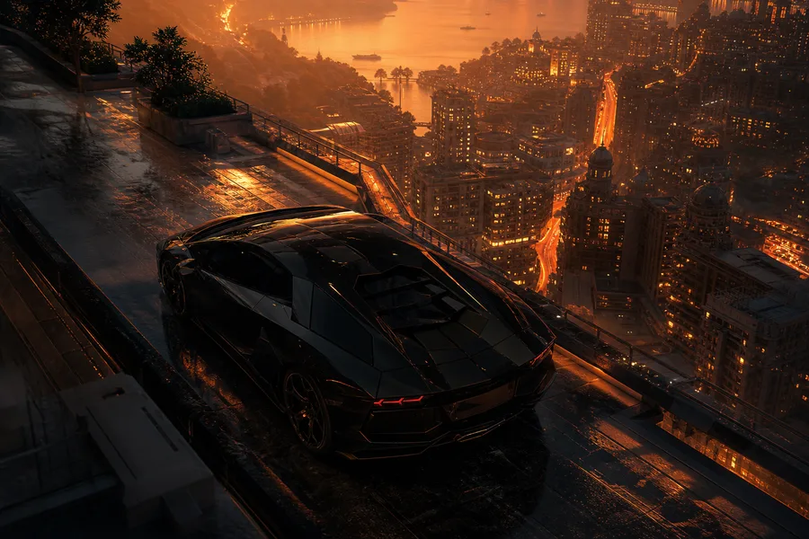 Black Lamborghini On Neon Street At Night Cars Wallpaper 1 4K 13