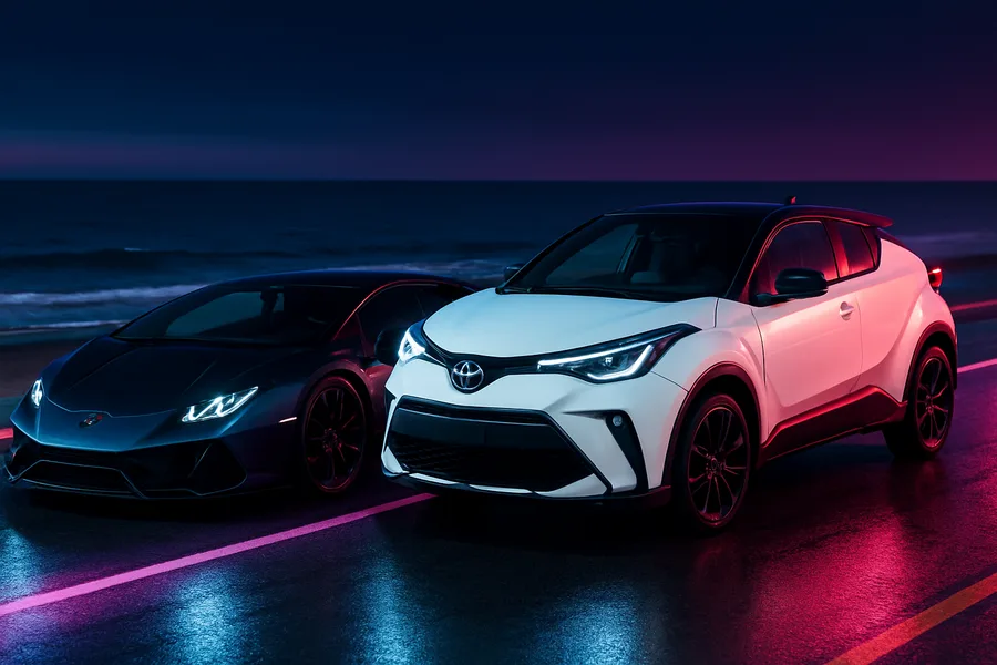 Black Lamborghini On Neon Street At Night Cars Wallpaper 1 4K 4