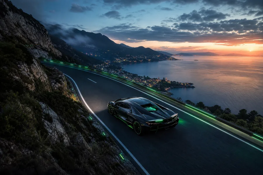 Black Lamborghini On Neon Street At Night Cars Wallpaper 1 4K 9