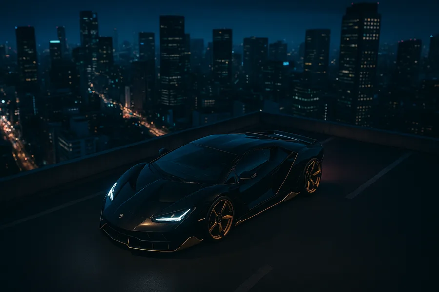 Black Lamborghini On Neon Street At Night Cars Wallpaper 17 4K