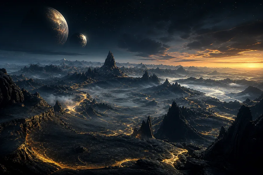 Cinematic Alien Planet Landscape With Two Moons Movie Wallpaper  8 4K