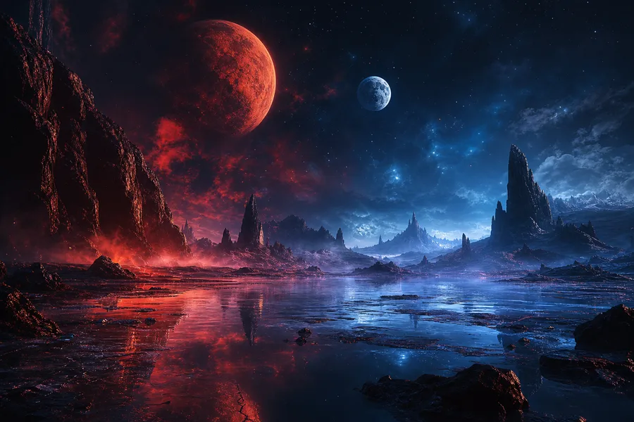 Cinematic Alien Planet Landscape With Two Moons Movie Wallpaper  8 4K