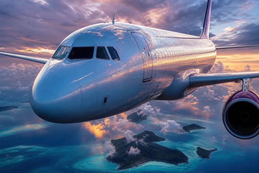 Commercial Airliner Above Tropical Islands In Clear Blue Sky Airplanes Wallpaper 2 4K 2
