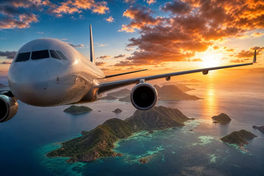 Commercial Airliner Above Tropical Islands In Clear Blue Sky Airplanes Wallpaper 2 4K 8