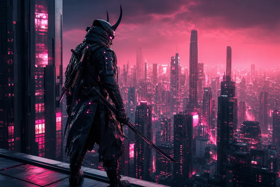 Cyber Samurai Standing On Skyscraper Architecture Wallpaper 5 4K 3