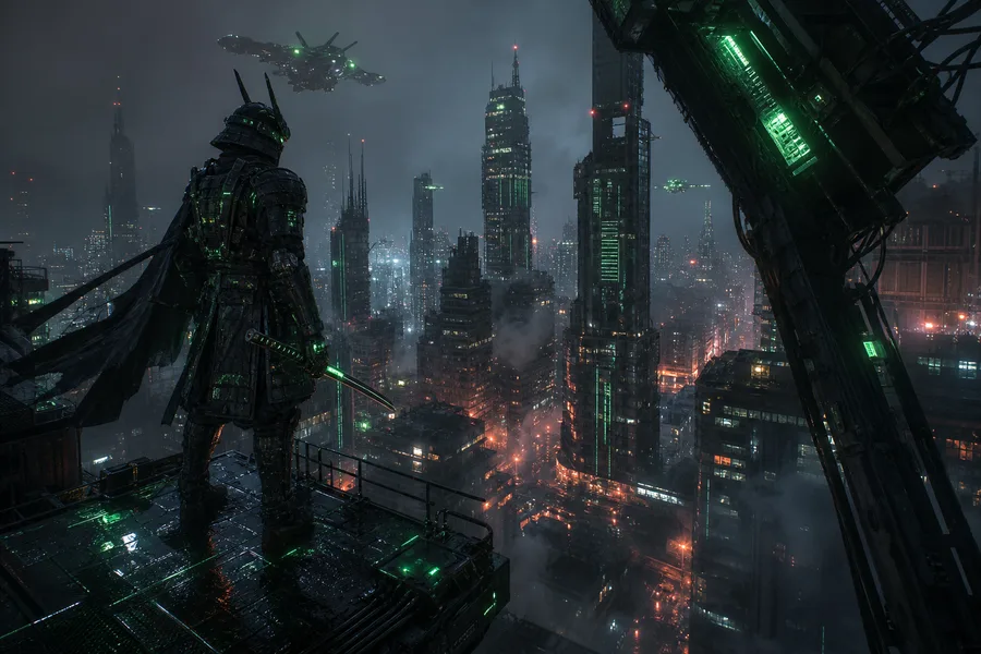 Cyber Samurai Standing On Skyscraper Cyberpunk Wallpaper 5 4K 11