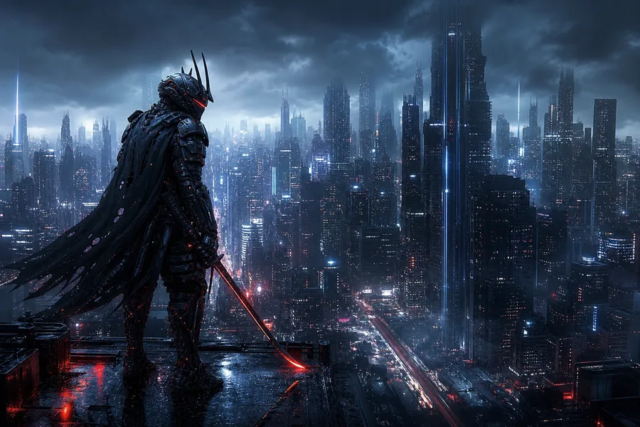 Cyber Samurai Standing On Skyscraper Cyberpunk Wallpaper 5 4K 12