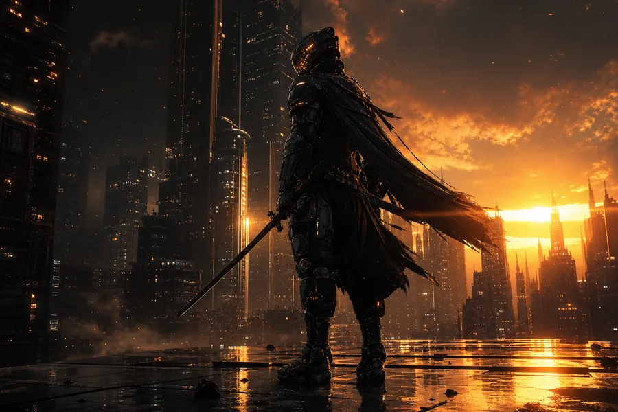 Cyber Samurai Standing On Skyscraper Cyberpunk Wallpaper 5 4K 13