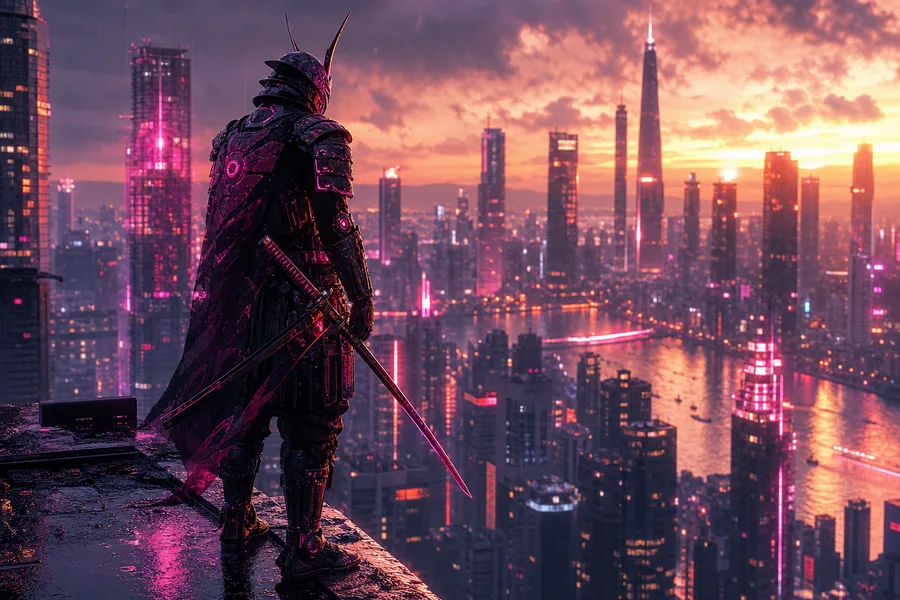 Cyber Samurai Standing On Skyscraper Cyberpunk Wallpaper 5 4K 15