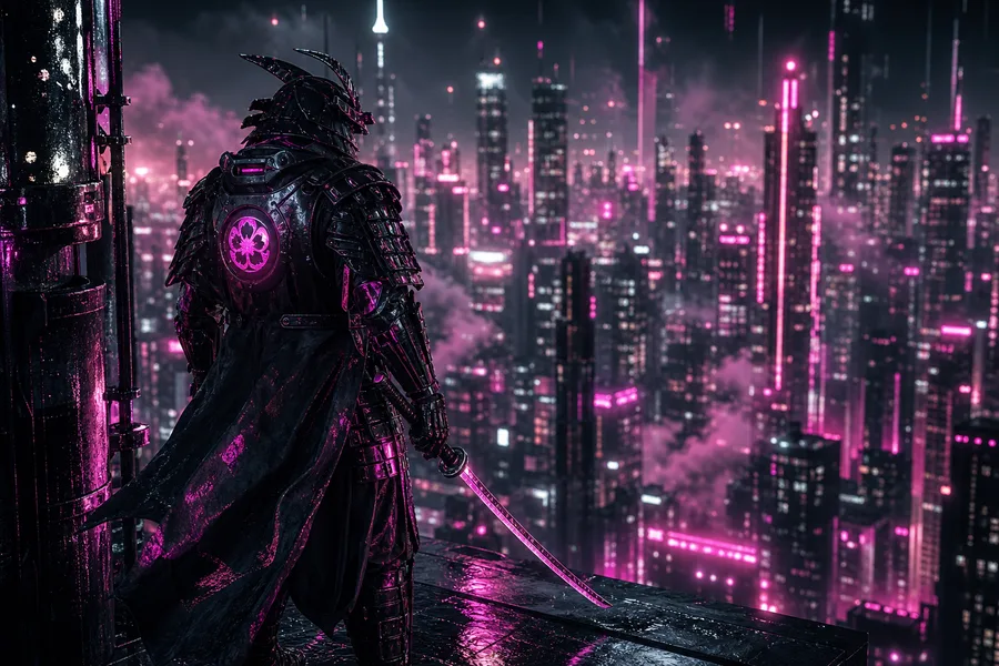 Cyber Samurai Standing On Skyscraper Cyberpunk Wallpaper 5 4K 18