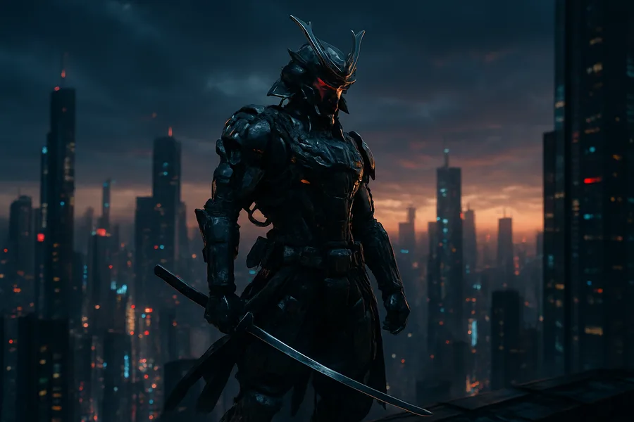 Cyber Samurai Standing On Skyscraper Cyberpunk Wallpaper 5 4K