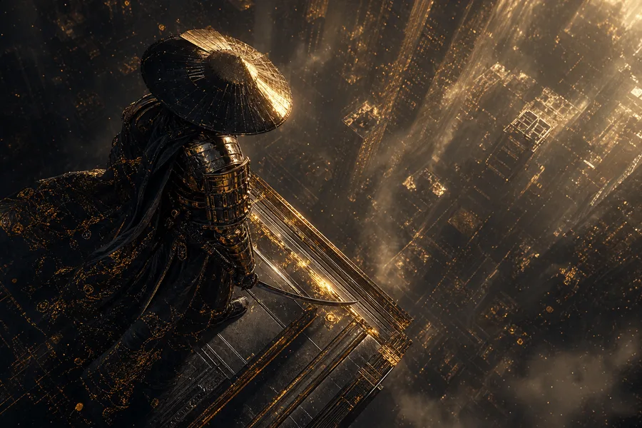 Cyber Samurai Standing On Skyscraper Fantasy Wallpaper 5 4K 7