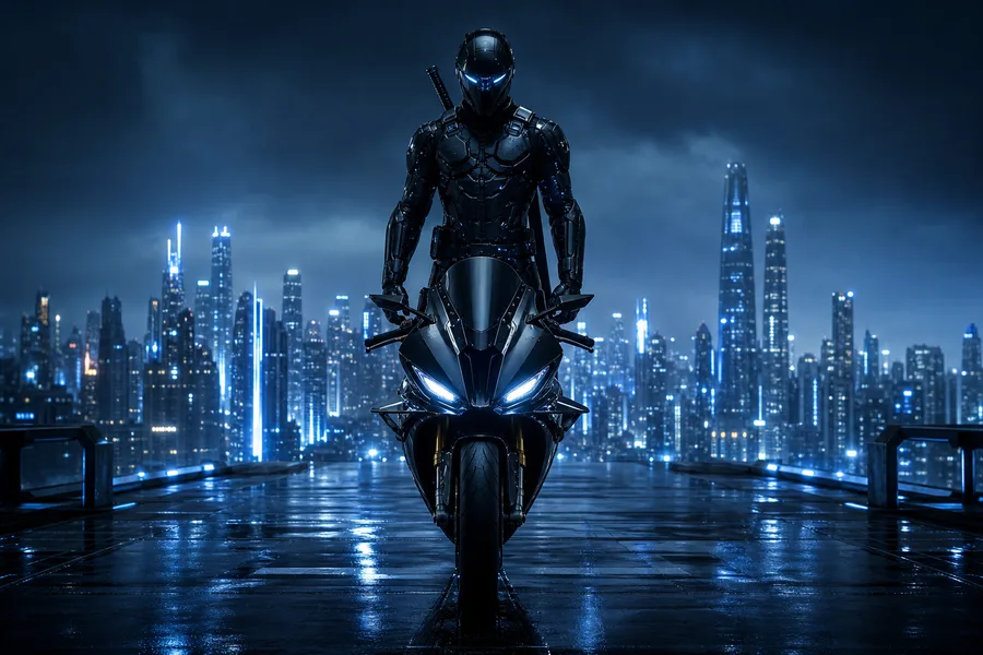 Cyber Samurai Standing On Skyscraper Motorcycles Wallpaper 5 4K 5