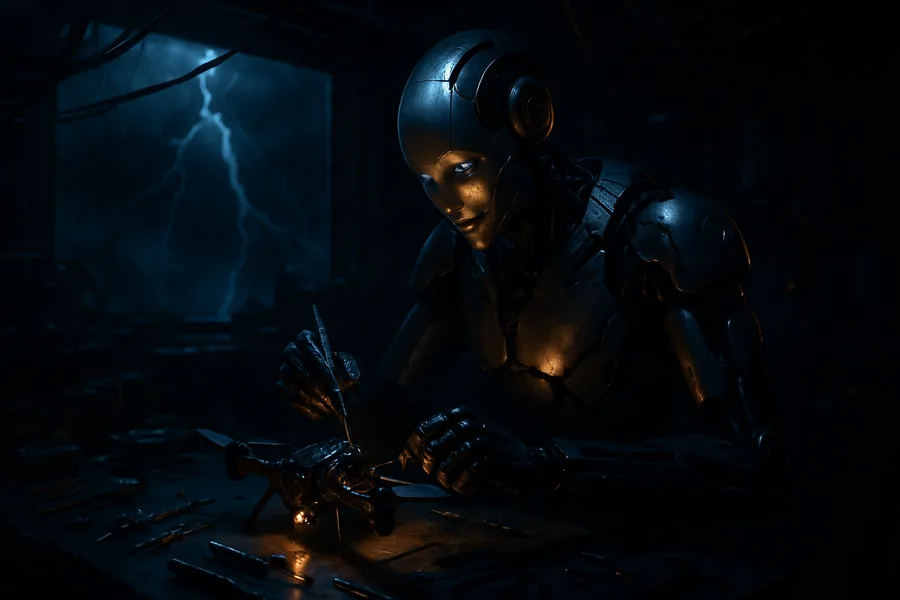 Cybernetic Robot In Dark Laboratory Robots Wallpaper 7 4K