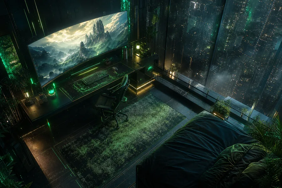 Cyberpunk Gaming Room With Ultrawide Monitor Gaming Wallpaper 14 4K 2