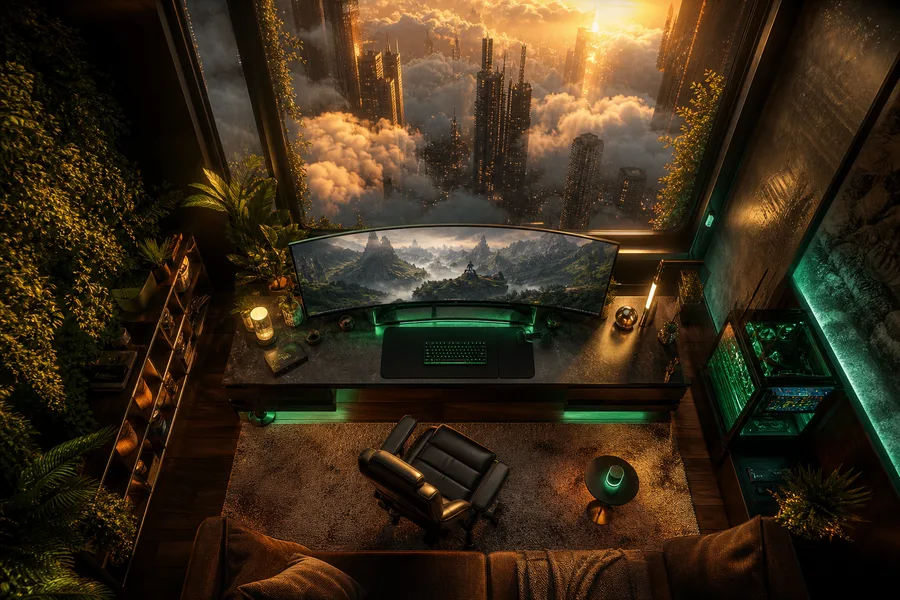 Cyberpunk Gaming Room With Ultrawide Monitor Gaming Wallpaper 14 4K 5